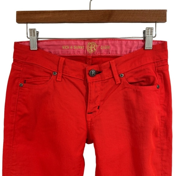 Rich & Skinny Sleek Red Orange Straight Leg Stretchy Jeans Y2K | Size 25 - Picture 3 of 7